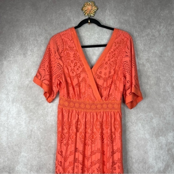 Farm Rio x Anthropologie Devore Coral Orange Lace Maxi Dress Size Small Size XS - Picture 4 of 10